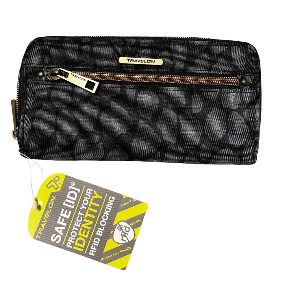 NEW} Travelon RFID Blocking Double Zip Wallet, Animal Print, 7.5 x 4 x 1.25